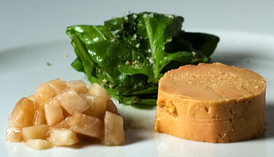 Moulard duck foie gras with pickled pear.
