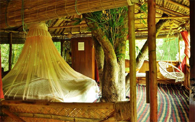 Interior of the Honeymoon Tree House of SafariLand Resorts, Mudumalai Wildlife Sanctuary, Masinagudi, Teppakadu, Nilgiri-district, India.