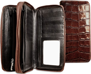 Jack Georges Genuine Croco Double Zippered Women's Clutch Wallet: US$125.