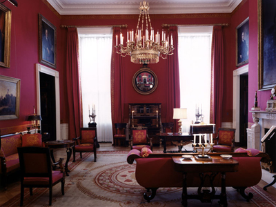 The White House Red Room as designed by Stéphane Boudin of Maison Jansen.