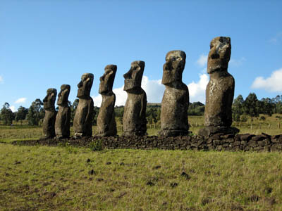 Ahu Akivi moai that face the ocean in Rapa Nui National Park.