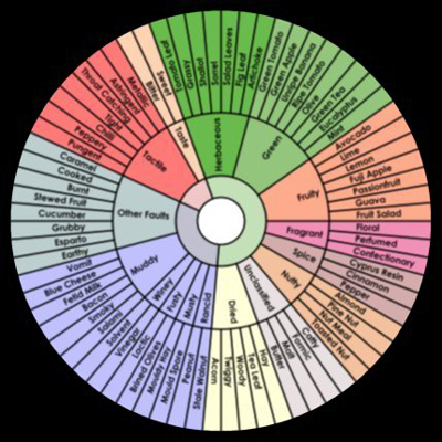 Olive Oil Tasting Wheel - '72 Terms to Describe the Aromas and Taste of Olive Oil'.