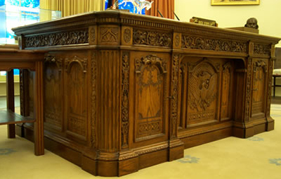 Model of the Resolute desk in the recreated Oval Office at the Jimmy Carter Library and Museum.