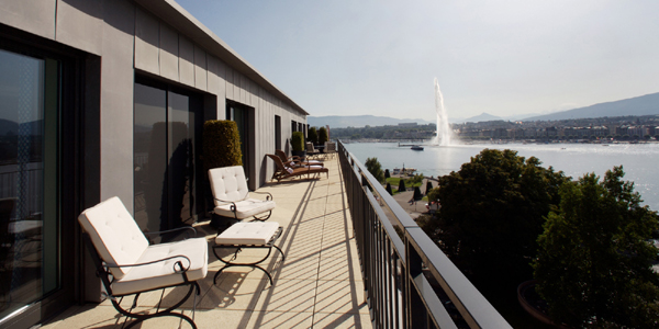 The view from the terrace of the Royal Armleder Suite at Le Richemond, Rue Adhémar-Fabri 8, 1201 Genève, Switzerland.