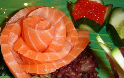 Raw salmon sashimi.
