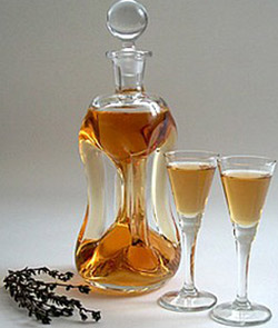 Schnapps in decanter.