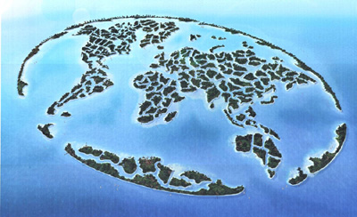 The World, 21 kilometres East by Northeast of Palm Jumeirah and four kilometres offshore from Dubai, U.A.E.