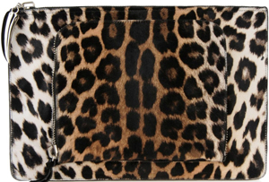 Giuseppe Zanotti Leopard print pony fur portfolio, talon jewel zipper pull and iPad pocket: US$1,650.