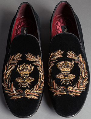 Dolce & Gabbana Bee Embroidery Velvet Milano Slippers: US$1,495.