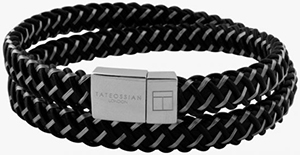Tateossian Intrecciato Bracelet in Black Leather and Steel with Silver Clasp: €265.