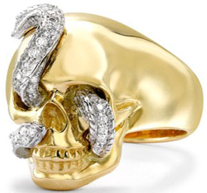Theo Fennell 18CT yellow gold diamond 0.27ct medium skull and snake ring: £3,150.