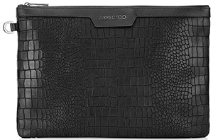 Jimmy Choo Men's Derek Black Leather Crocodile Embossed Document Holder: 650.