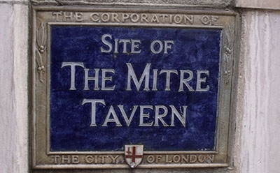 The Mitre Tavern Plaque (1610-1829), 37 Fleet Street, London EC4, England, U.K.