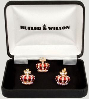Butler & Wilson Tiny Crown Cufflinks & Clutch Pin Set: £38.