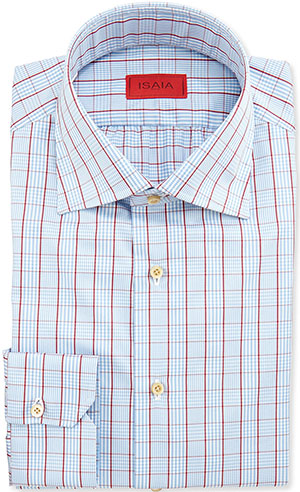 Isaia Glen Plaid Windowpane Shirt, Blue/Red Men's Shirt: US$450.