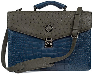 Farbod Barsum Jackson Men's Briefcase in Navy Blue Alligator & Anthracite Ostrich.
