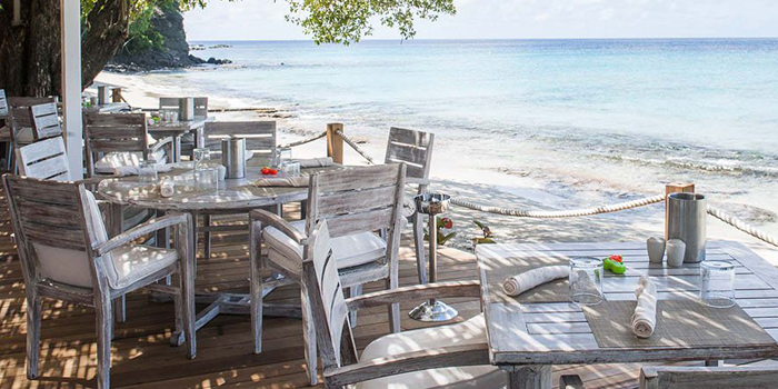 The Beach Café at Cotton House, Mustique, St Vincent and the Grenadines, Caribbean.