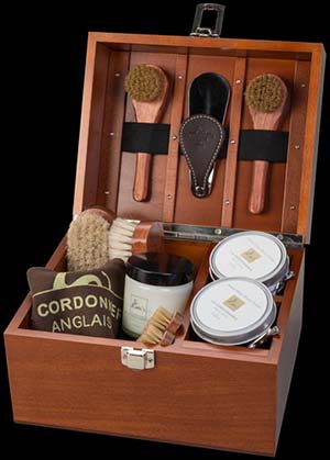 shoe care kit wooden box