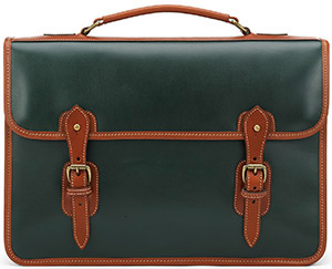 Tusting Harrold Wymington Leather Briefcase in Green and Tan: £480.