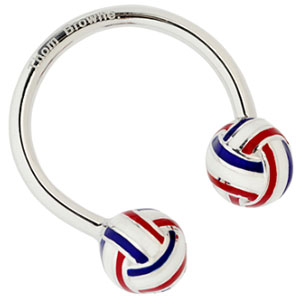 Thom Browne Sterling Silver Red White and Blue Enamel Key Ring: US$525.