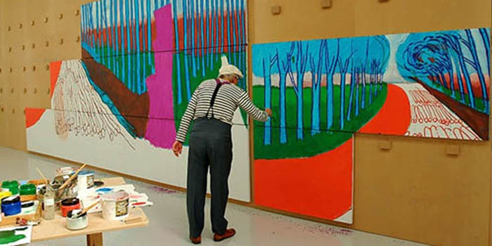 David Hockney painting landscapes (2009).