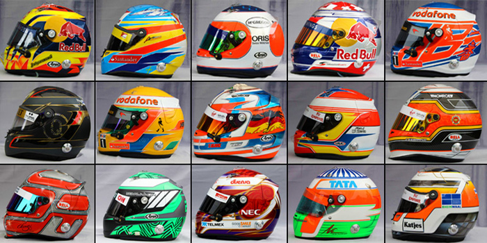 2011 F1 drivers' helmets.