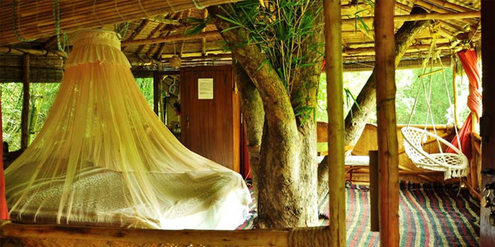 Interior of the Honeymoon Tree House of SafariLand Resorts, Mudumalai Wildlife Sanctuary, Masinagudi, Teppakadu, Nilgiri-district, India.