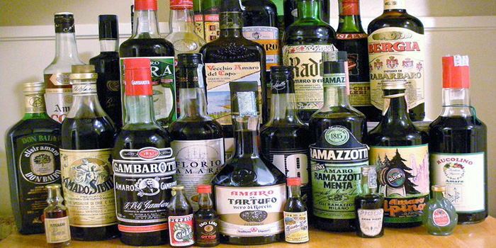 A selection of liqueur bottles.
