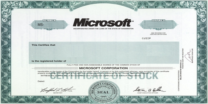 Stock certificate.