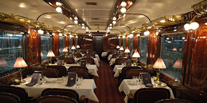 The restaurant car of the Venice-Simplon Orient Express.