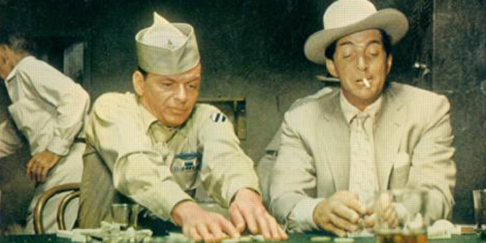 Frank Sinatra and his buddy Dean Martin at the poker table.