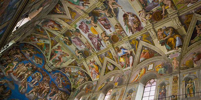 Sistine Chapel is the best-known chapel of the Apostolic Palace, the official residence of the Pope in the Vatican City. Under the patronage of Pope Julius II, Michelangelo painted 1,100 m sq (12,000 sq ft) of the chapel ceiling between 1508 and 1512.