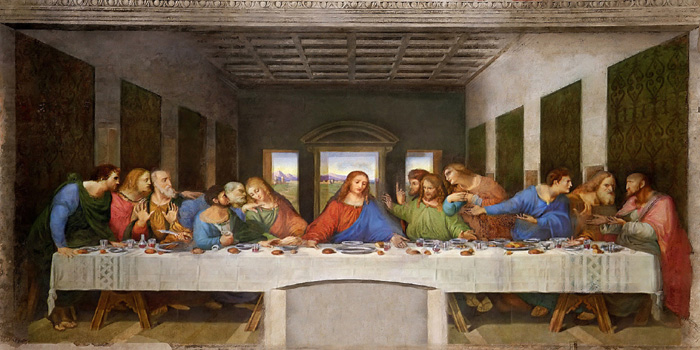 The Last Supper (1495/1498) is a late 15th century mural painting by Leonardo da Vinci (1452-1519) in the refectory of the Convent of Santa Maria della Grazie, Milan, Italy.