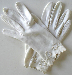 Vintage Beaded Dress off White Gloves, circa 1950's, Miss Aris.