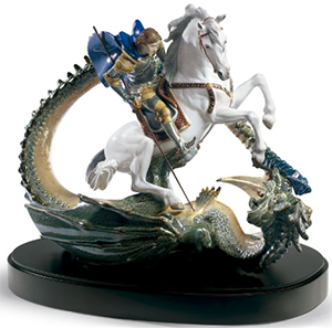 Lladró Saing George & the Dragon figurine.