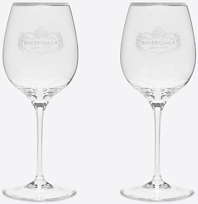Balenciaga Wine Glasses in white crystal and silver platinum rim: US$335.