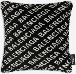 Balenciaga Allover Logo Cushion in black & light beige fake fur: US$465.