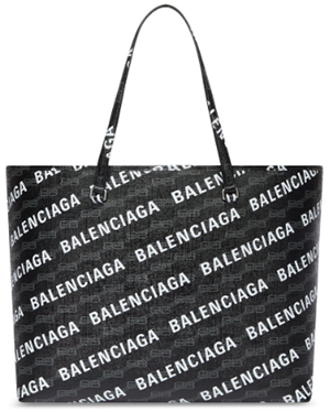 Balenciaga Men's Signature Large East-West Shopper in black & grey BB Monogram coated canvas with white printed Allover Logo, aged-silver hardware: US$1,250.