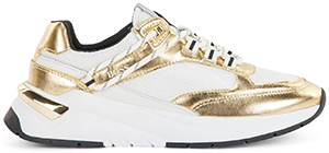 Hugo Boss mixed-material trainers with gold-tone accents.