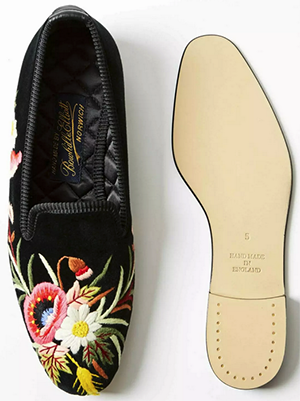 Bowhill & Elliott Black Velvet Albert slipper with Embroidered Poppies women's dress slippers: £455.