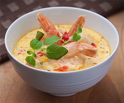 A seafood chowder prepared with shrimp and corn. Photo: Leszek Leszczynski.
