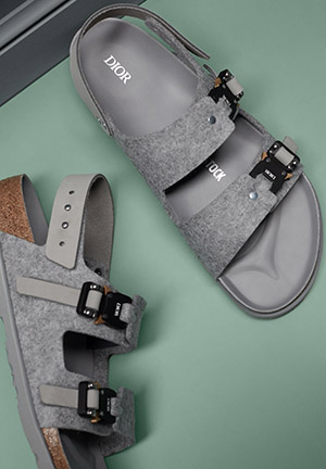 Dior by Birkenstock Milano Style  men's Sandal in Dior gray felt, appointed with a leather ankle strap & co-branded footbeds.