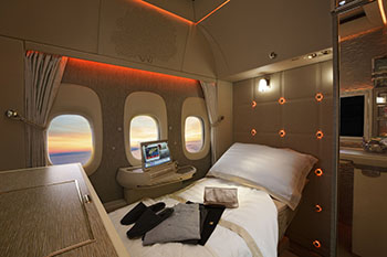 Emirates' Boeing 777 first-class cabin.