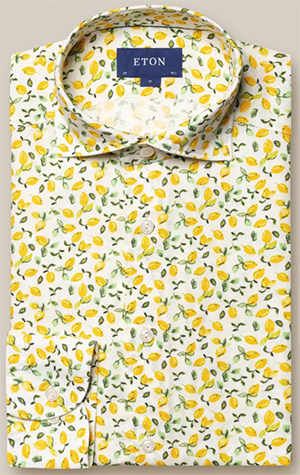 Eton men's Yellow Lemon Print Linen Shirt.