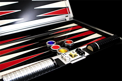 Luzzo Bespoke Carbon fibre, polished aluminium and leather backgammon set.