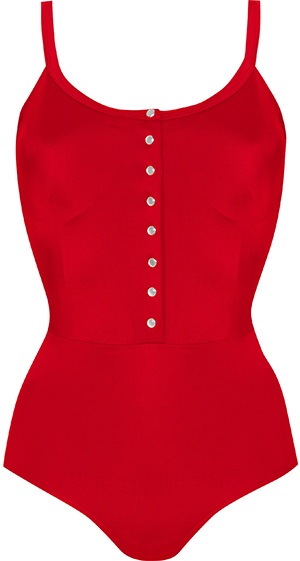 Agnès B. red one piece snap swimsuit: £125.