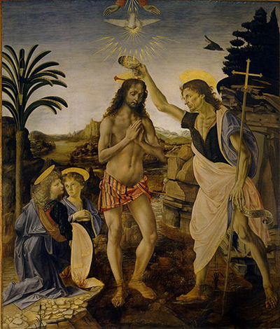 The Baptism of Christ (1472-1475) by Andrea del Verrocchio & Leonardo da Vinci.