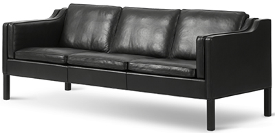 Børge Mogensen 3-seater sofa (2213 series) in black leather for Fredericia A/S Furniture.