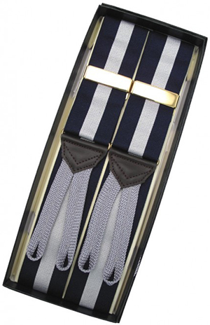 Drake's London Navy Classic Width Braces with Silver Stripe.