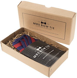 Mrs Bow Tie Alpha in Navy Blue & Red Pocket Square: US$21.55.